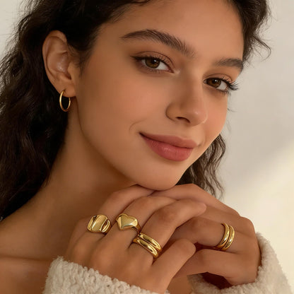 YEEZII Chunky Gold Rings for Women Non Tarnish, 18K Gold Plated Stackable Thumb Ring, Statement Women Rings Set