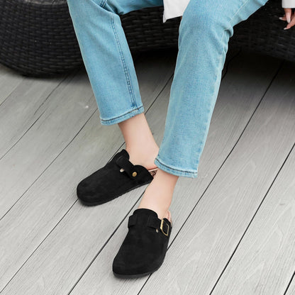 YorFotMae Women's Suede Clogs Mens Leather Mules Comfort Cork Footbed Antislip House Sandals Arch Support Potato Shoes with Adjustable Buckle