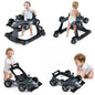 HONEY JOY 4-in-1 Baby Walker, Activity Push Walker w/3 Adjustable Heights, Smooth Wheels w/Adjustable Speed, Padded Seat, Music & Light, Foldable Car Walker for Baby Boys Girls Age 6 Months+ (Blue)