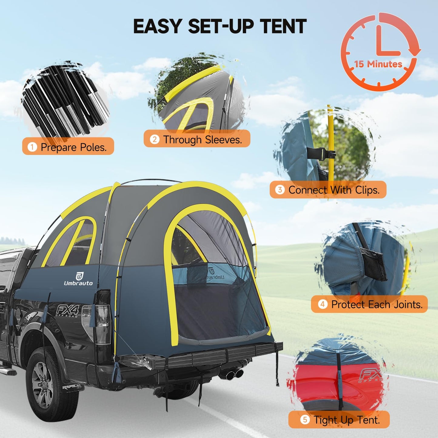 Truck Bed Tent 5.5-6ft: Easy Set Up Umburato Pickup Truck Tents for Camping, Waterproof PU3000mm Canopy for Truck Camper, Portable, Spacious for 2 Person Green