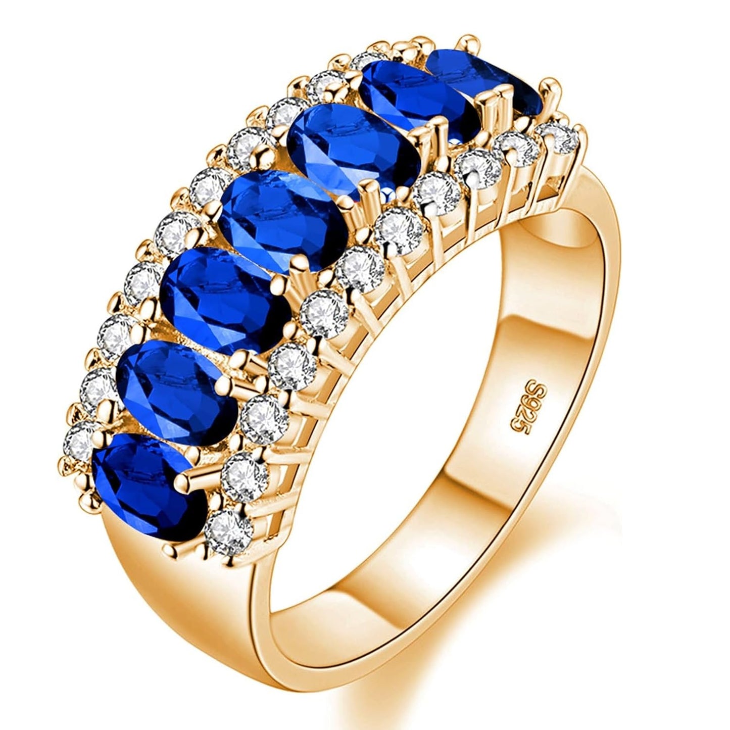 Uloveido Women's Gold Plated 7 Stones Eternity Band Ring Half Moon Design Wedding Bands with Oval CZ J501