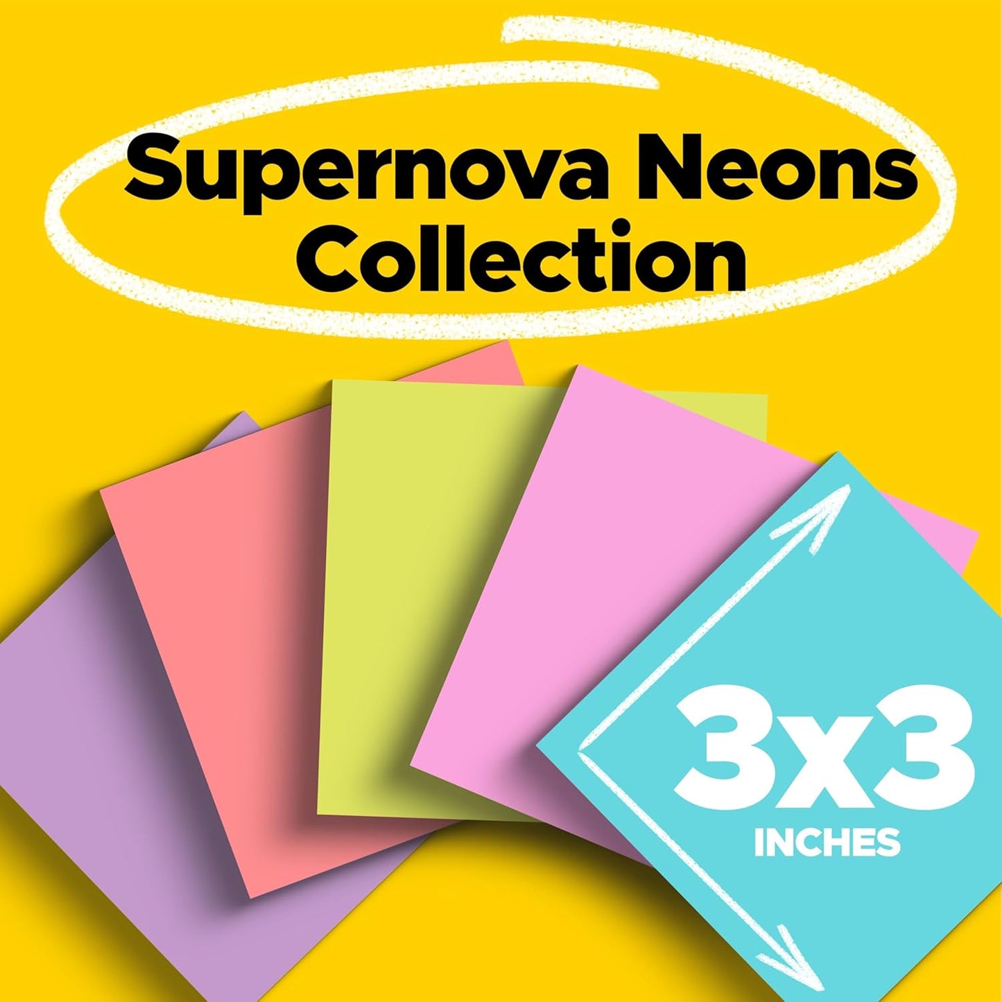 Post-it Super Sticky Haftnotizen, 5 Haftnotizblöcke, 76 x 76 mm, Schulbedarf, Bürobedarf, Haftnotizen für vertikale Flächen, Monitore, Wände und Fenster, Supernova Neons Kollektion