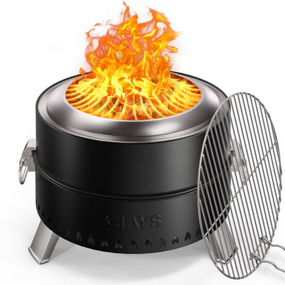 CIAYS Smokeless Firepit, 19 Inch Fire Pit for Camping with Patented Technology, Portable Fire Pit for Outside with Steel Grill Rack, Fire Poker, and Bag, Easy Setup and Storage, Wood Burning