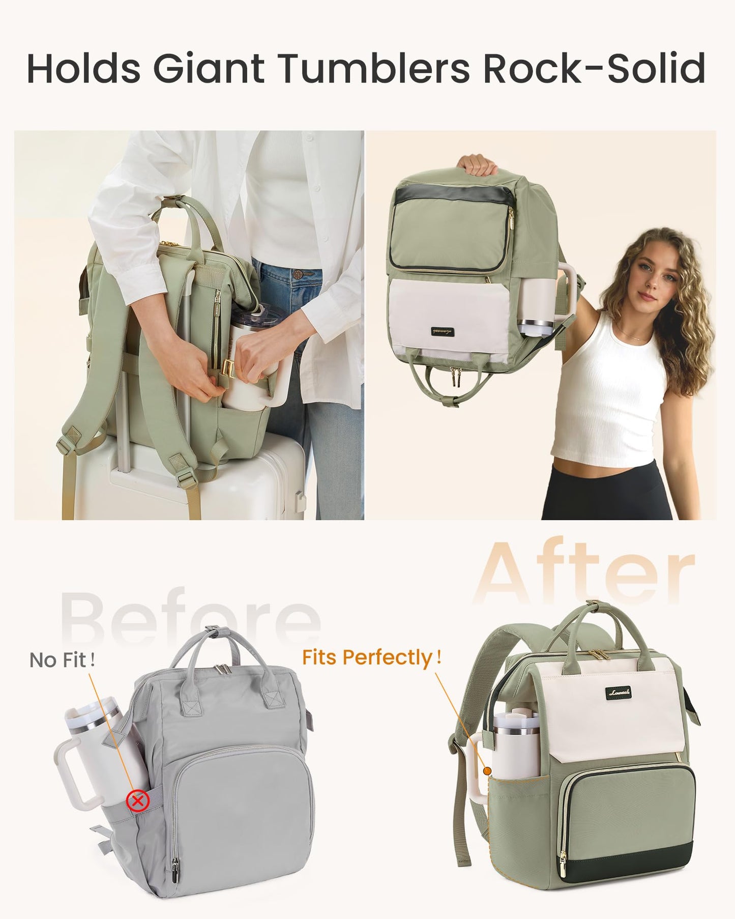 LOVEVOOK Laptop Backpack for Women with Giant Tumbler Holder Pocket, 15.6 inch Travel Work Bag Purse for Nurse Teacher, Waterproof Casual Daypack Bookbag for College Business