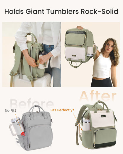 LOVEVOOK Laptop Backpack for Women with Giant Tumbler Holder Pocket, 15.6 inch Travel Work Bag Purse for Nurse Teacher, Waterproof Casual Daypack Bookbag for College Business