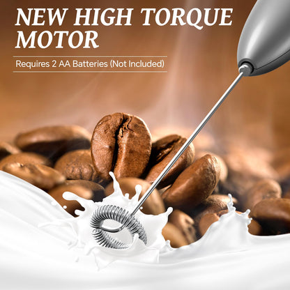 SIMPLETASTE Milchaufschäumer Handheld Elektrischer Quirl, Getränkemixer mit Edelstahl Schneebesen für Cappuccino, Bulletproof Coffee, Latte, mit Ständer, Schwarz, Batteriebetrieben