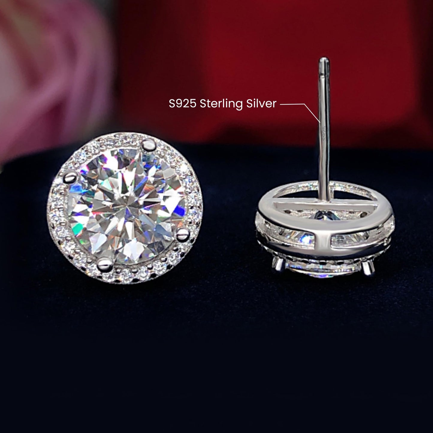 Sereney Dance Ohrringe 925 Sterling Silber Halo Stecker Hypoallergene Ohrringe für Damen, CZ 8 mm Runde Zirkonia Ohrstecker Ohrringe für Herren