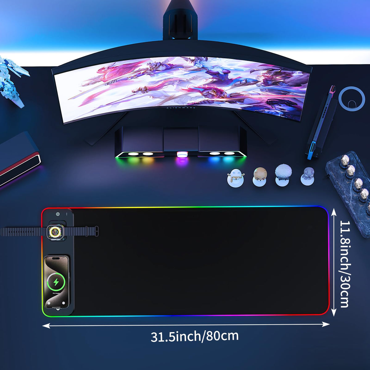 GIM Wireless Charging RGB Gaming Mouse Pad LED Desk Mat with Foldable Phone Stand