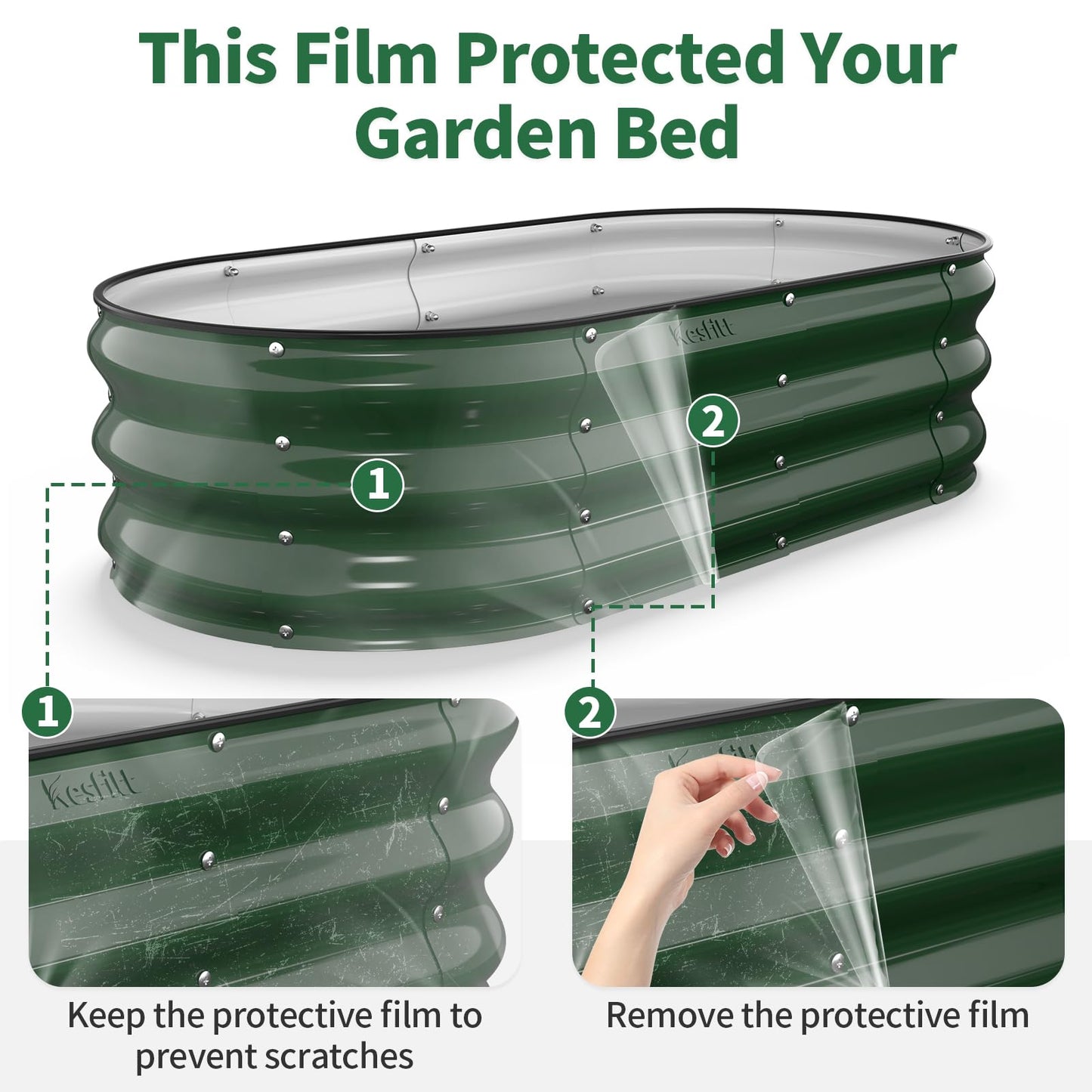 Kesfitt Raised Garden Bed, 5x2x1 FT Galvanized Steel Metal Raised Garden Bed, Oval Open-Bottom Design, 12-Inch Deep for Outdoor Vegetable & Herb Gardening, Fruit Green