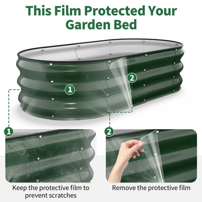 Kesfitt Raised Garden Bed, 5x2x1 FT Galvanized Steel Metal Raised Garden Bed, Oval Open-Bottom Design, 12-Inch Deep for Outdoor Vegetable & Herb Gardening, Fruit Green