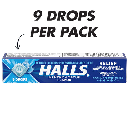 Halls Cough and Throat Relief Mentho-Lyptus Cough Drops, 12 Bags of 30 (360 Total Drops)