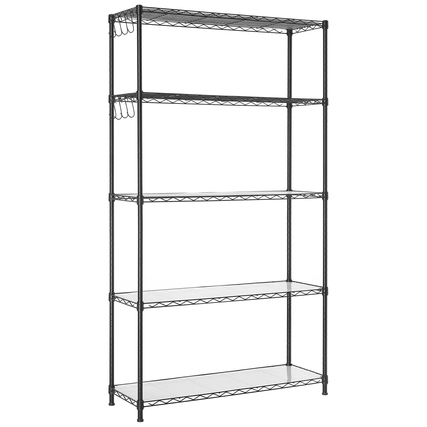 SONGMICS Storage Shelf, Small Metal Wire Shelving Unit, Adjustable Shelves, for Small Spaces, Garage, Bedroom, Living Room, Kitchen, Pantry, 5 Tier, 11.8 x 11.8 x 47.6 Inches, Ink Black ULGR123BH01