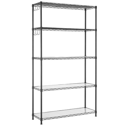SONGMICS Storage Shelf, Small Metal Wire Shelving Unit, Adjustable Shelves, for Small Spaces, Garage, Bedroom, Living Room, Kitchen, Pantry, 5 Tier, 11.8 x 11.8 x 47.6 Inches, Ink Black ULGR123BH01