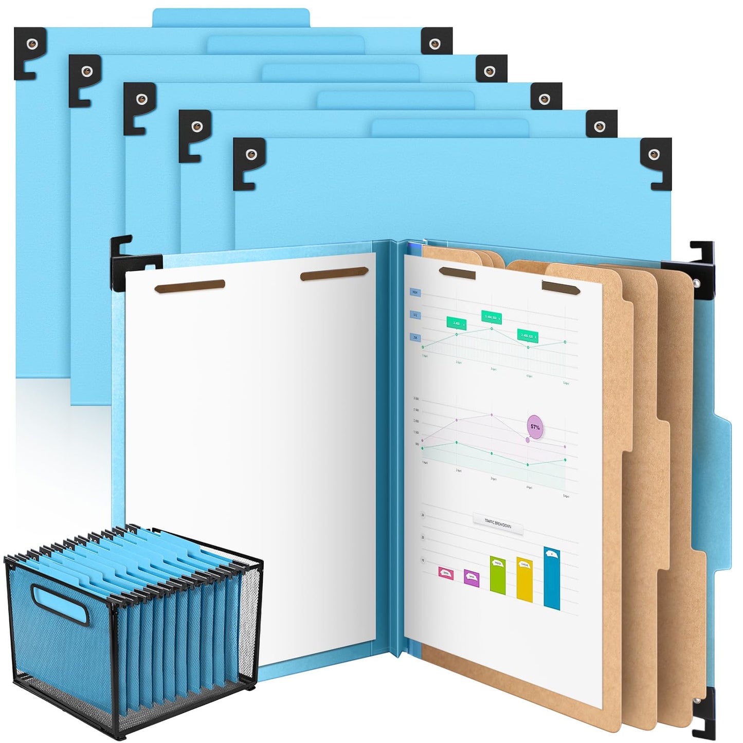 Henoyso 10 Pcs Hanging Classification File Folders, Letter Size Red Folders with 3 Pressboard Dividers, 8 Fasteners, 4 Inch Expansion, 1/3-cut Top Tab for Medical Records and File Cabinet Organizer