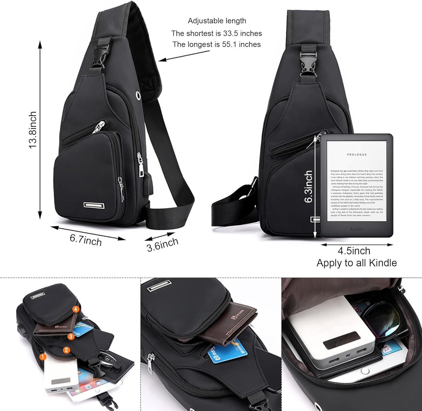 Wasserdichte Sling Bag Umhängetasche für Herren Damen Sling Rucksack Wanderrucksack Mehrzweck Cross Body Brusttasche