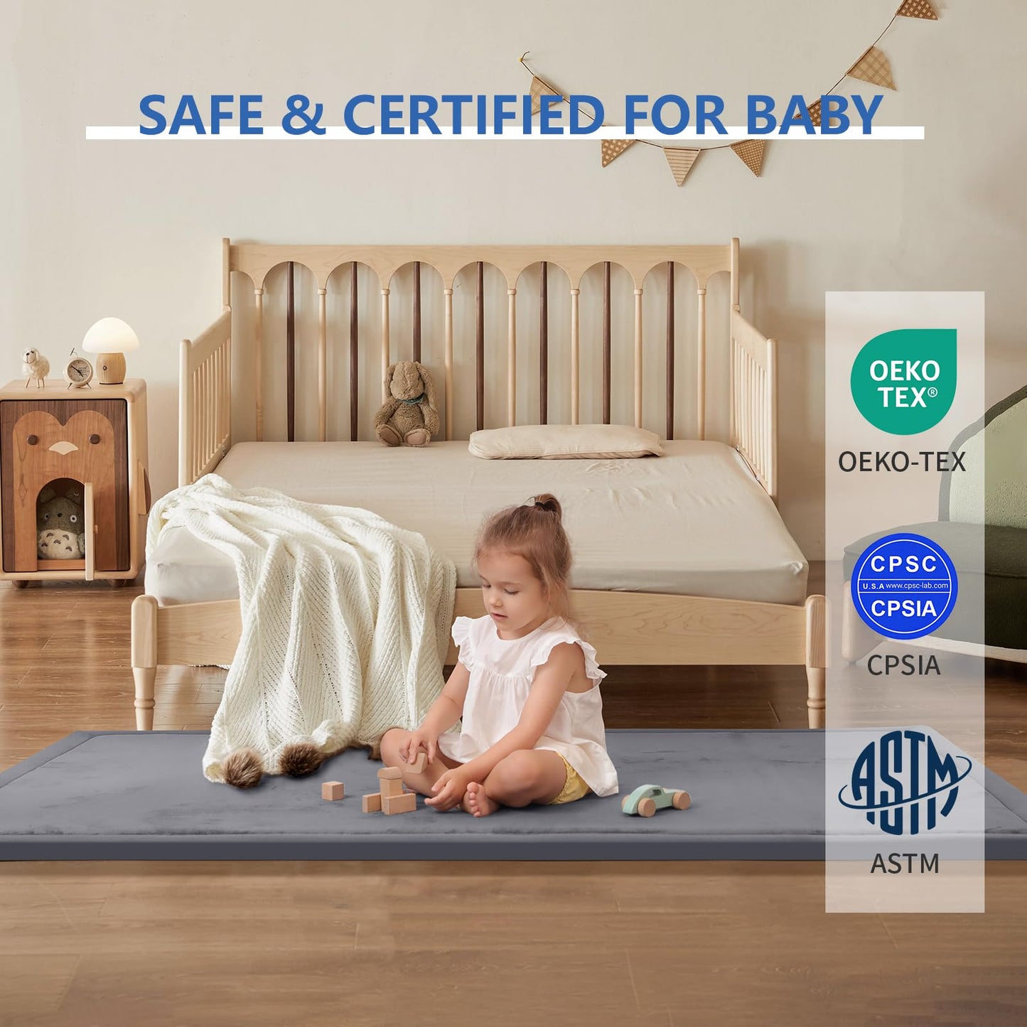 Huloo Sleep Ultra Soft Baby Spielmatte für den Boden, 3,3 cm dicke Elasti-Foam 127x127 cm Laufgittermatte für Kleinkinder, rutschfeste Rückseite, sicher zum Krabbeln und für die Bauchlage, Tatami-Stil (Dunkelgrau)