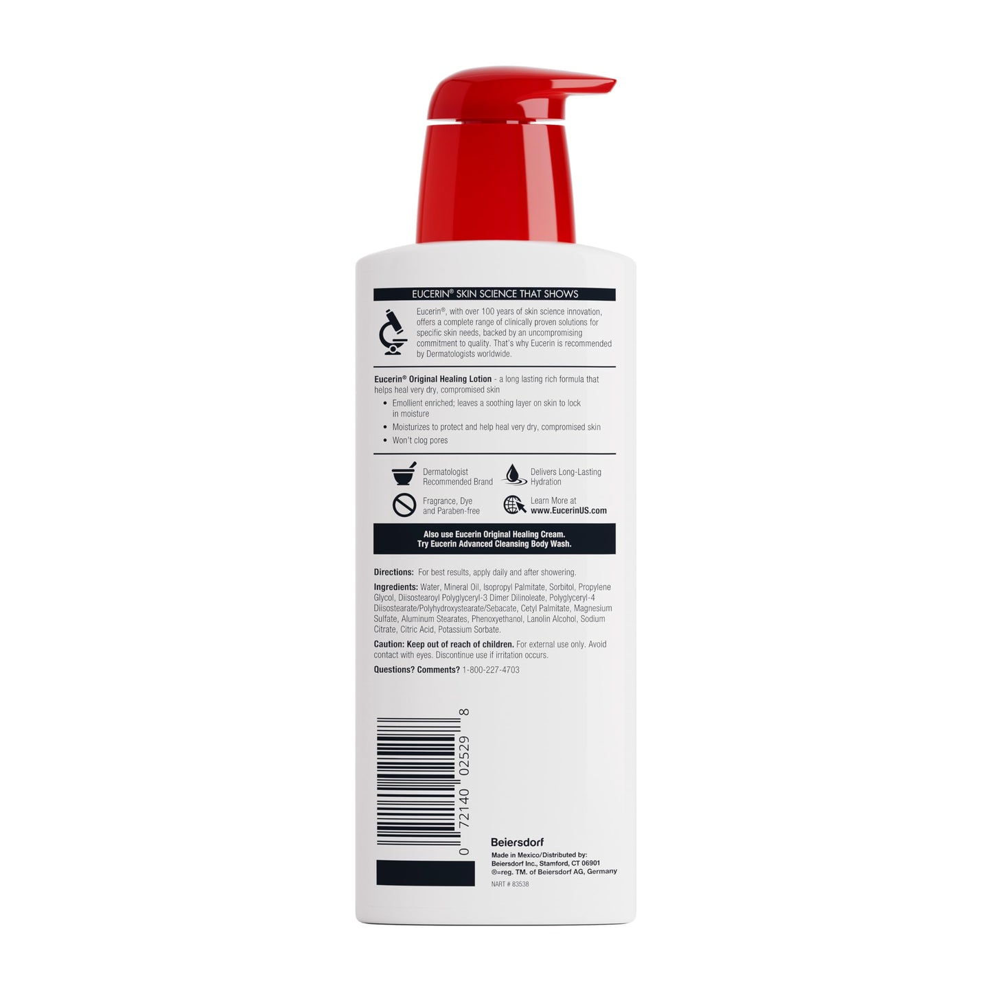 Eucerin Original Healing Rich Body Lotion, Body Lotion for Dry Skin, 16.9 Fl Oz Pump Bottle (Pack of 12)