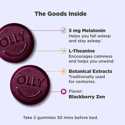 OLLY Extra Strength Sleep Gummy, 5 mg Melatonin, L-Theanine, Chamomile, Lemon Balm, Sleep Aid, BlackBerry - 50 Count (Pack of 12)