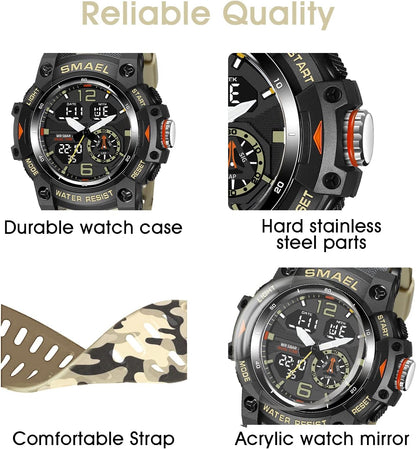 Herren Digitaluhr, Sportuhren für Männer Outdoor Militär Digital Analog Stoppuhr Wasserdicht Multifunktionale Armbanduhr