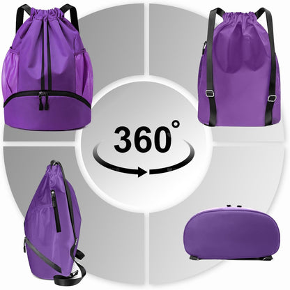 Hoedia Sports-Kordelzugrucksack – Schwimm-Turnbeutel mit Schuhfach und wasserdichter Tasche für Damen und Herren