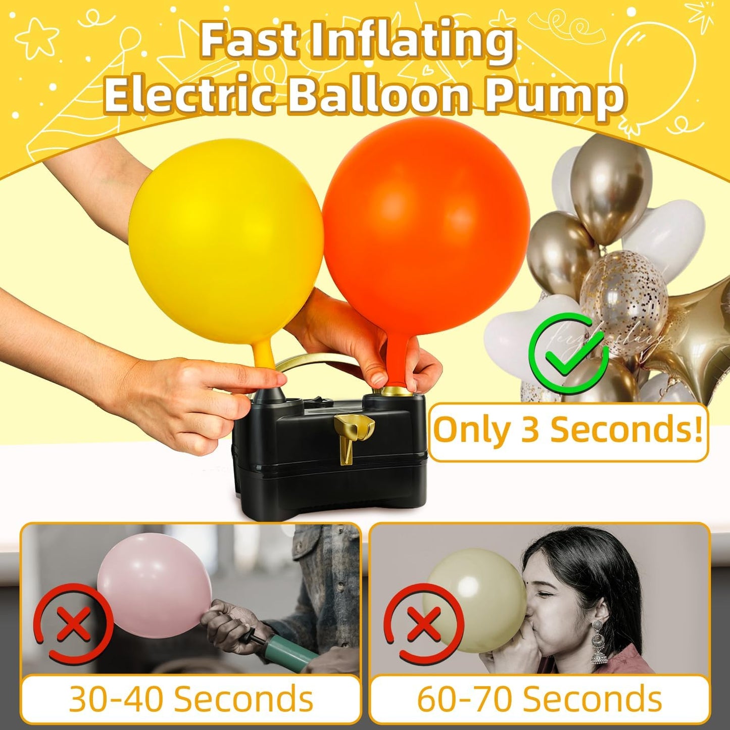 Bomba de globos eléctrica Bezente, inflador de globos portátil, bomba de aire eléctrica para globos, bomba de globos eléctrica de doble boquilla para decoraciones de fiestas de cumpleaños, bodas y graduaciones