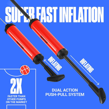SPORTBIT Ballpumpe für Sportbälle - Basketballpumpe, Volleyballpumpe, Fußballpumpe - Handpumpe für alle Sportbälle - Push & Pull Aufblassystem - Inklusive 5 Nadeln
