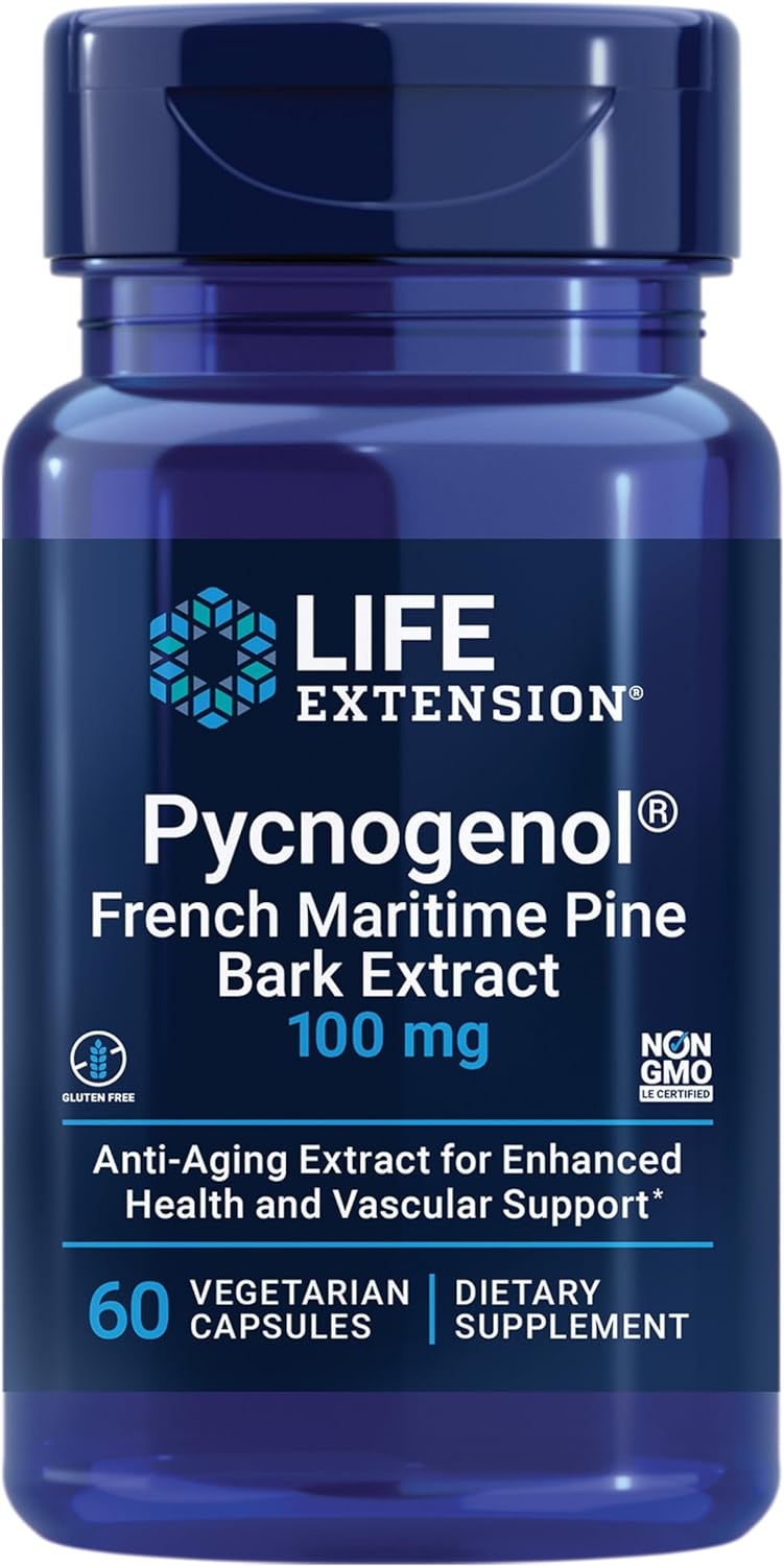 Life Extension Pycnogenol French Maritime Pine Bark Extract 100 Mg Vegetarian Capsules, 60 Count