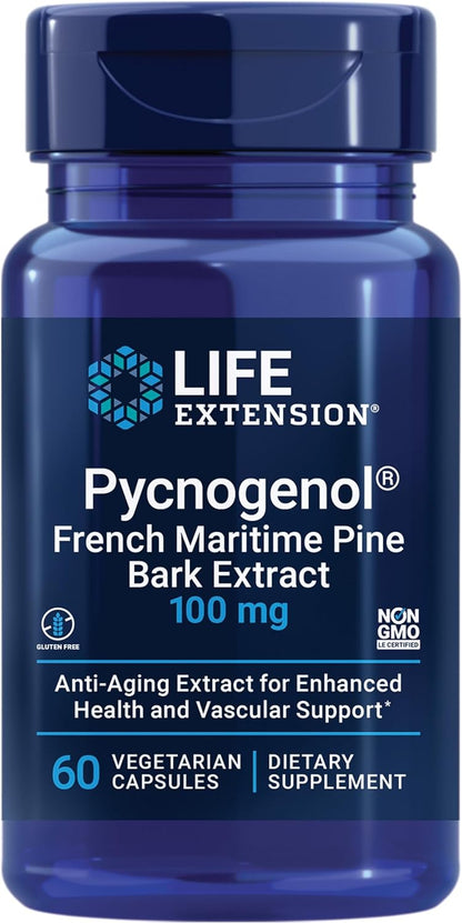 Life Extension Pycnogenol French Maritime Pine Bark Extract 100 Mg Vegetarian Capsules, 60 Count