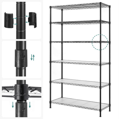 SONGMICS Storage Shelf, Small Metal Wire Shelving Unit, Adjustable Shelves, for Small Spaces, Garage, Bedroom, Living Room, Kitchen, Pantry, 5 Tier, 11.8 x 11.8 x 47.6 Inches, Ink Black ULGR123BH01