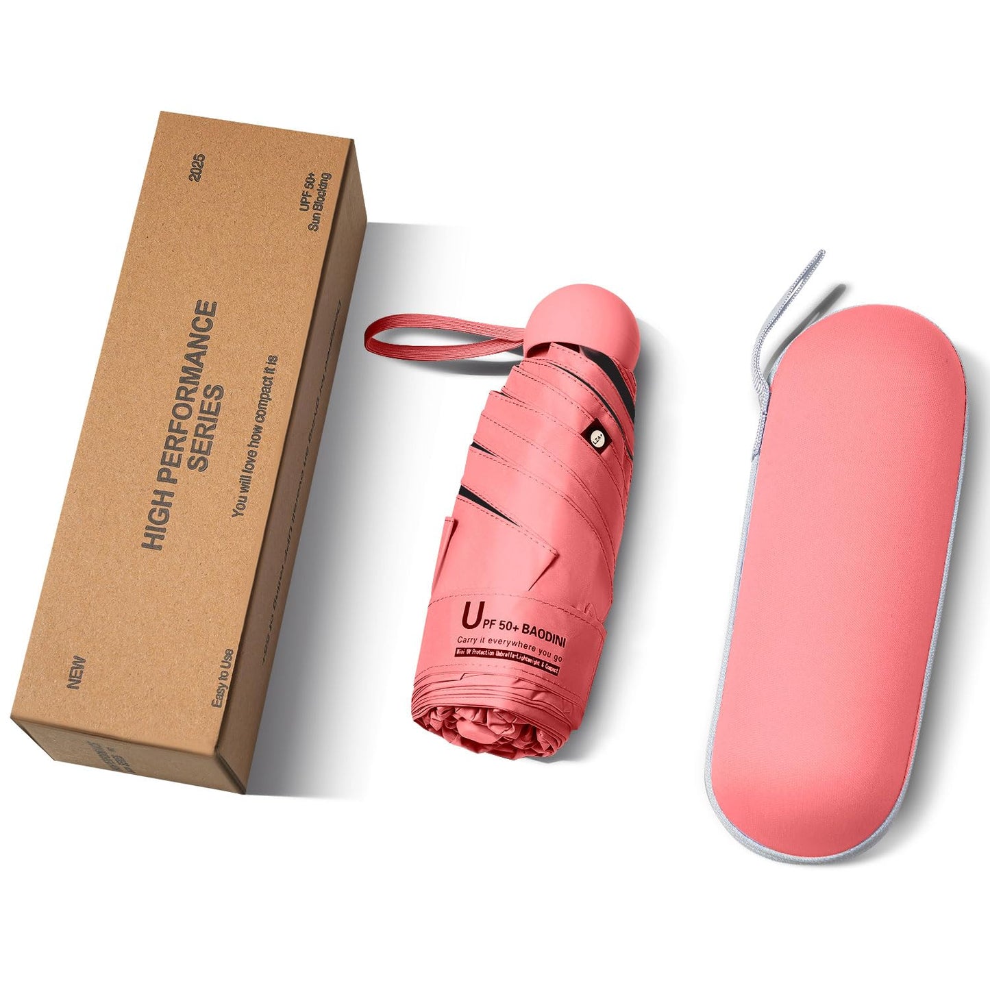 BAODINI Reiseutensilien Mini-Regenschirm für die Handtasche mit Etui Klein Kompakt UV-Sonnenschutz Leicht Winzig Tasche Manuelles Öffnen und Schließen Regenschirm für Damen, Kinder und Herren Passt in Handtasche Rucksack