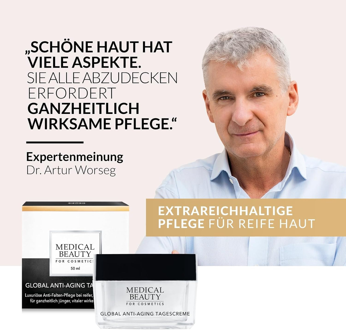 Medical Beauty® Global Anti-Ageing Day Cream Helps to Smooth Pronounced Wrinkles Immediate Effect with Lifting Effect Intensive Nourishing with Hyaluronic Acid for Mature Skin