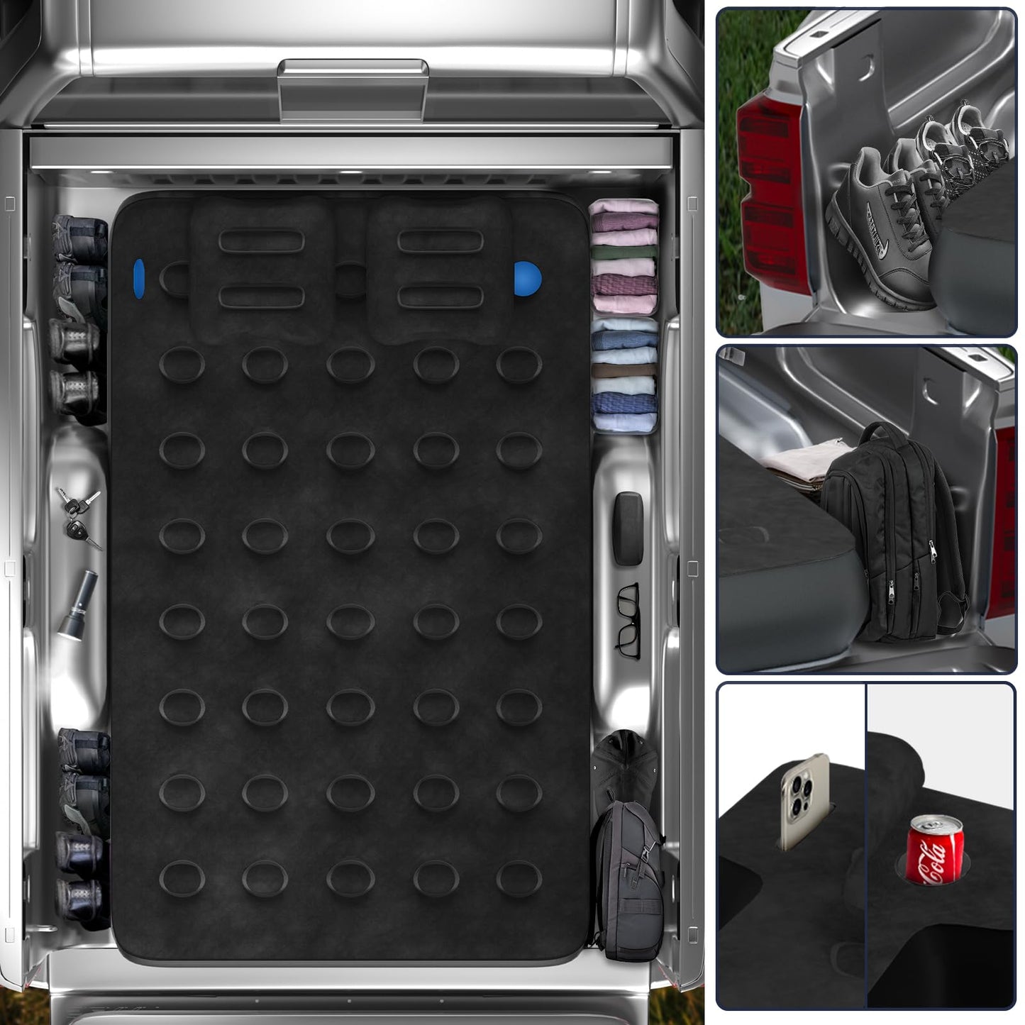 Umbrauto Car Air Mattress Backseat| Inflatable Truck Back Seat Camping Airbed for SUV Rear Seat, Blow Up Sleeping Travel Bed for Van Trunk with Pump & Pillows