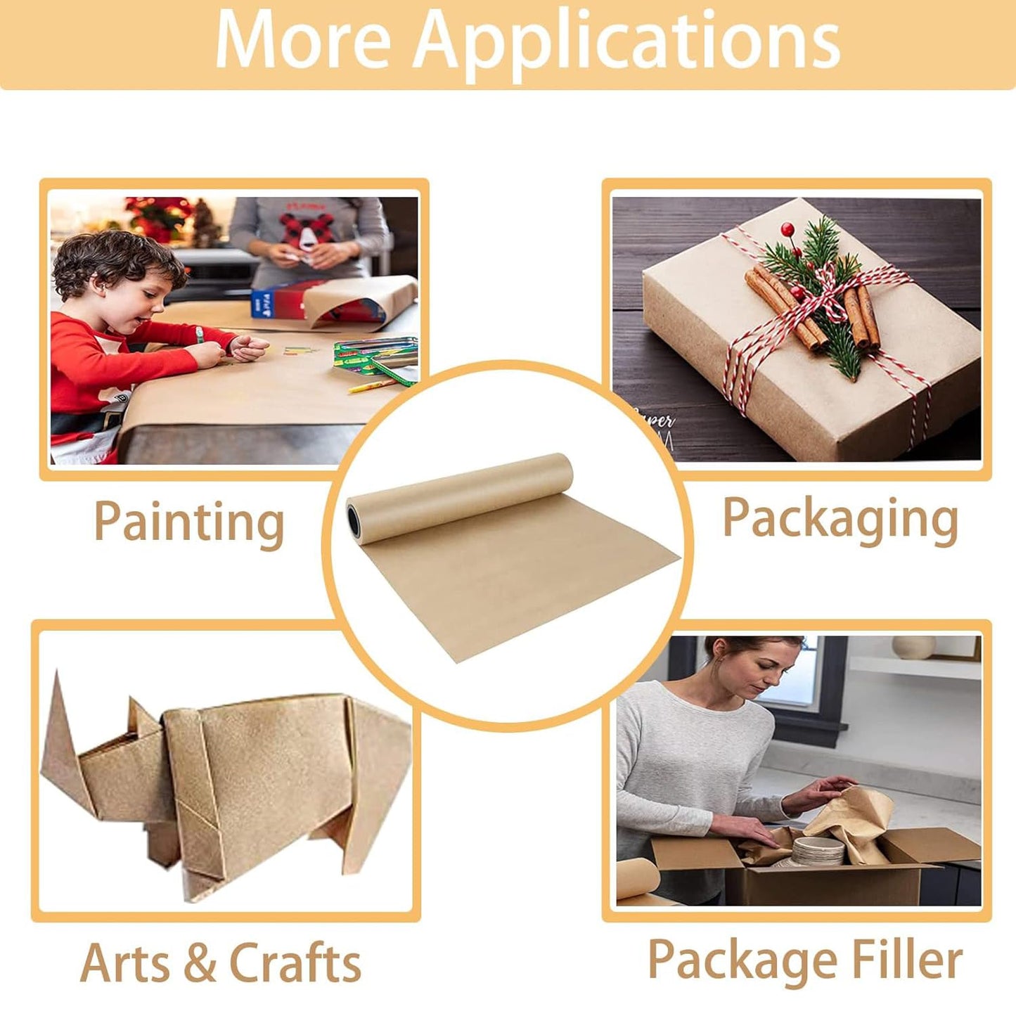 Shinok Braunes Kraftpapier auf Rolle – 38,1 cm x 10 m (400") Braunes Packpapier zum Umziehen, kleine Bastelpapierrolle zum Einpacken von Geschenken, Kunst, Weihnachten