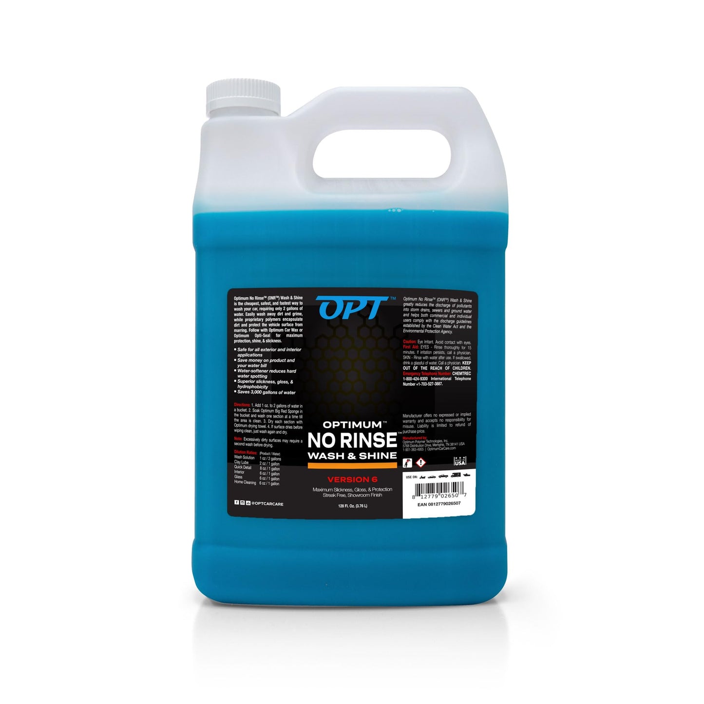Optimum No Rinse Wash and Shine Version 6 - ONR Rinseless Car Wash Soap for Auto Detailing, Use On Paint, Ceramic Coatings, Glass, Interior (32 Oz)