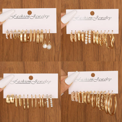 42 Paar goldene Creolen für Damen, Modisches klobiges Perlenohrring-Multipack, gedrehter Statement-Ohrring-Pack, hypoallergene kleine große Creolen für Geburtstagsfeiern (Gold-42 Paare)