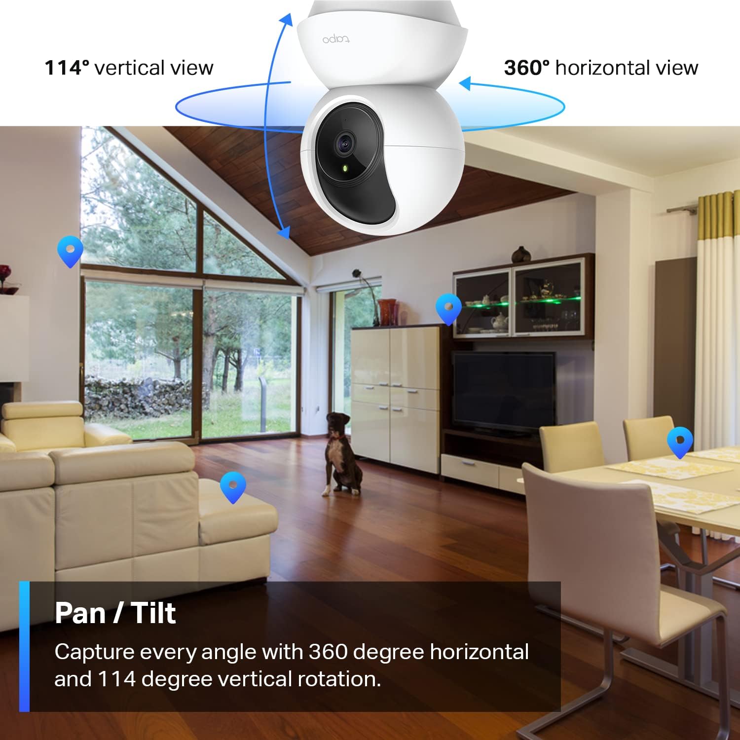 TP-Link Tapo 2K Pan/Tilt Indoor Security WiFi Camera, Baby & Pet Camera w/ 360° Motion Tracking, 2-Way Audio, Night Vision, Cloud & Local Storage (Up to 256 GB), Works w/Alexa & Google (Tapo C210)