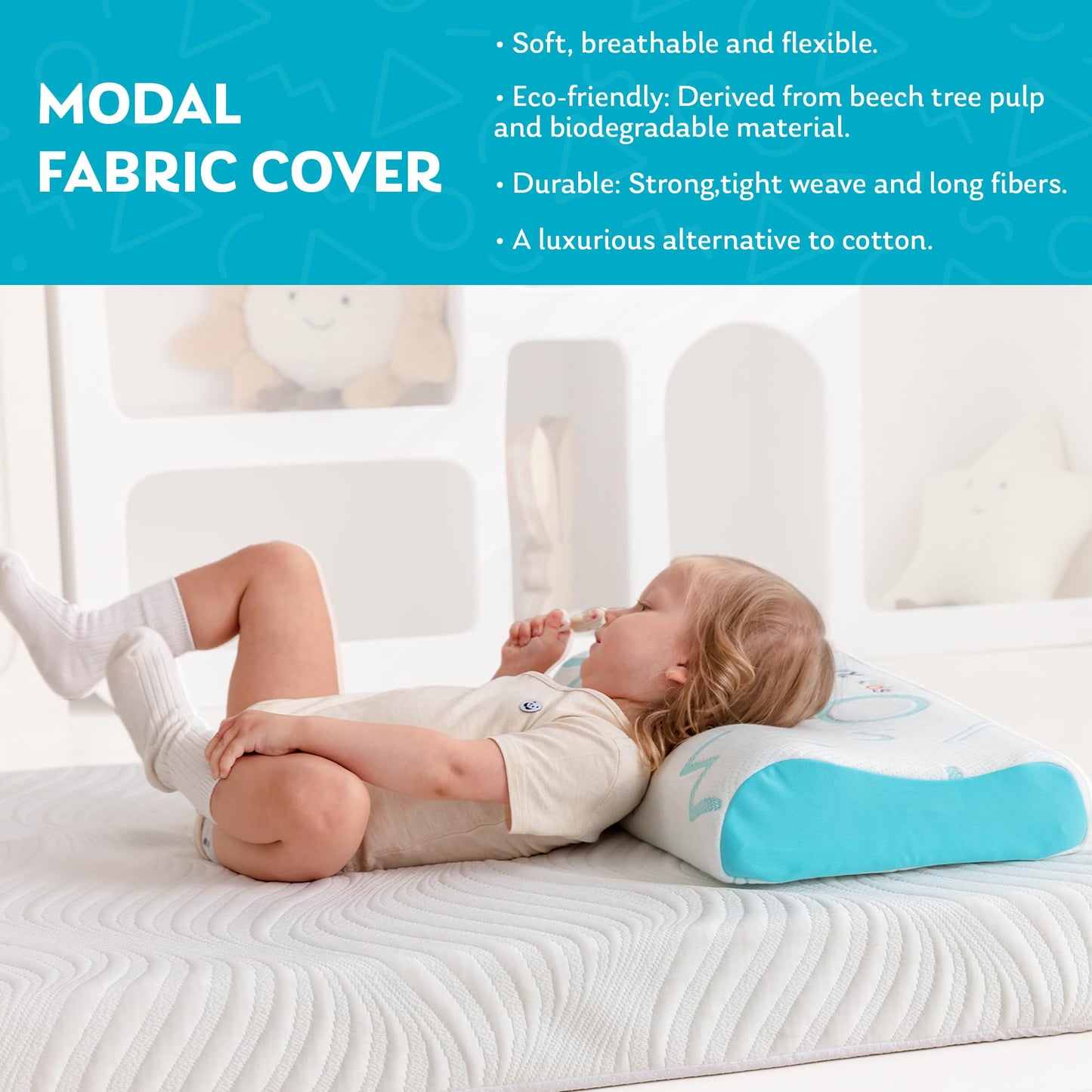 MLILY Kids Pillow for Sleeping, Adjustable Kids Memory Foam Pillow for Bed Set, Breathable and Cooling Pillows for Kids Boy Girl, CertiPUR-US Certified, 12x20 Inch, Blue
