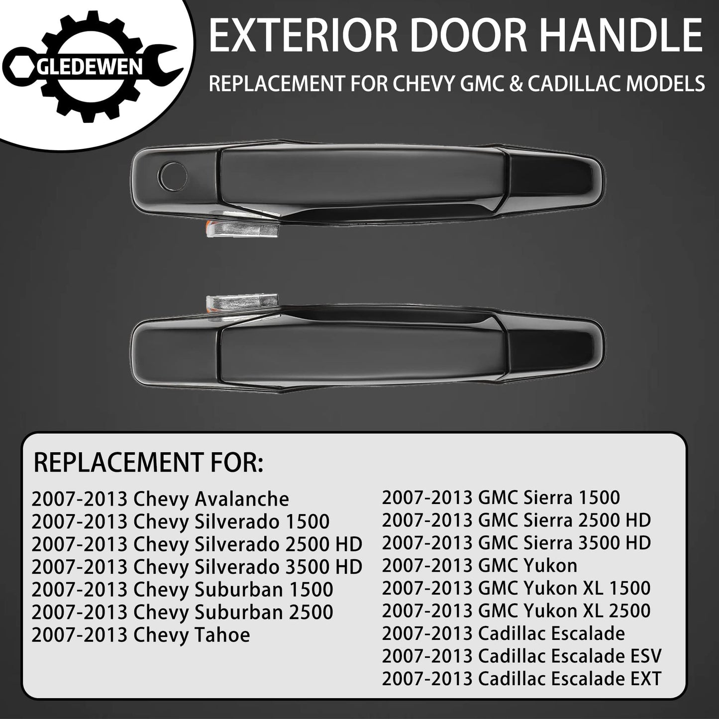 Außenliegender Chrom-Türgriff vorne links Fahrerseite | Ersatz für 2007-2013 Chevy Silverado Suburban Tahoe Avalanche GMC Sierra Yukon Cadillac Escalade | Ersetzt# 20828258, 22738721, 25960525