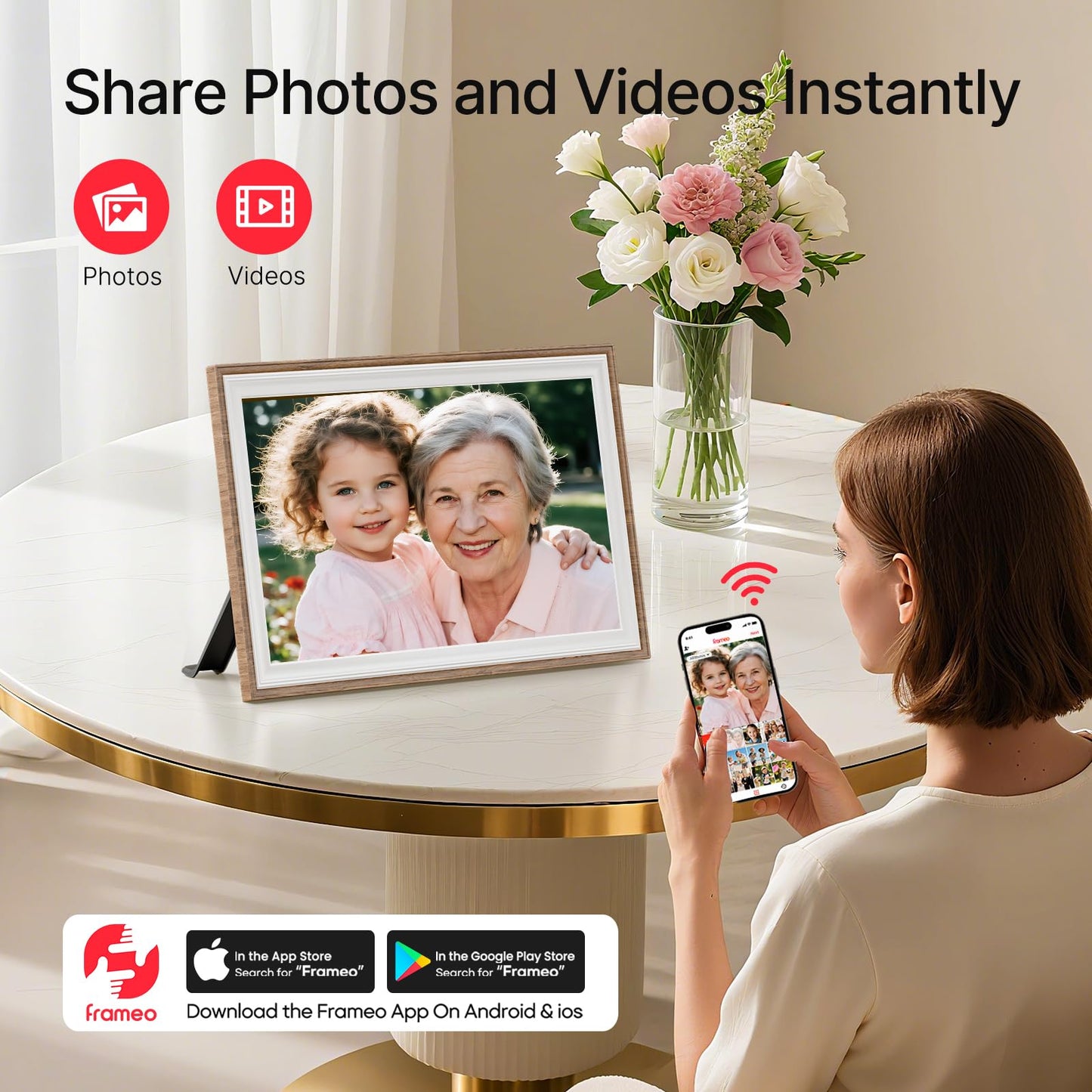 Frameo 10.1 Inch WiFi Digital Picture Frame, Smart Cloud Electronic Photo Frame with HD IPS Touch Screen Slideshow 32GB Memory Auto-Rotate Wall Mount, Share Photos/Videos from Phone - Gifts for Mom
