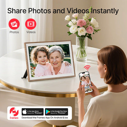 Frameo 10.1 Inch WiFi Digital Picture Frame, Smart Cloud Electronic Photo Frame with HD IPS Touch Screen Slideshow 32GB Memory Auto-Rotate Wall Mount, Share Photos/Videos from Phone - Gifts for Mom