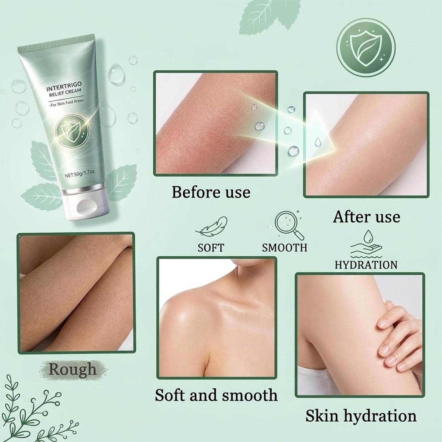 3PCS Intertrigo Relief Cream, Skin Fold Care Cream for Under Breast, Groin & Thighs, Moisture Barrier Cream, Fast-Drying Non-Greasy Formula for Daily Skin Protection, 2 Oz Each