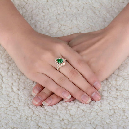 Aienid 18K Women 'S Wedding Band Rose Gold 1.67ct Pear Cut Emerald with 0.77ct Diamond Anniversary Ring for Womens