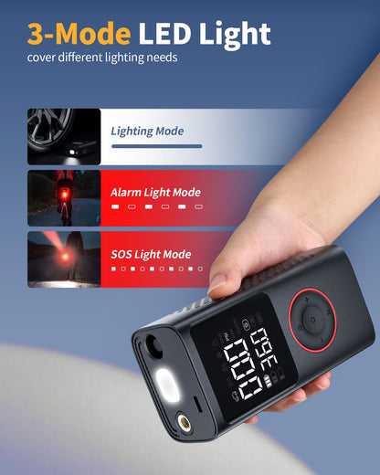 Tire Inflator Portable Air Compressor, 150 PSI Cordless Mini Bike Tire Pump, Air Pump for Auto, Motorcycle, Bicycle, Balls with Pressure Gauge&LED Light, Black, 8.89 X 4.75 X 13.79 CM