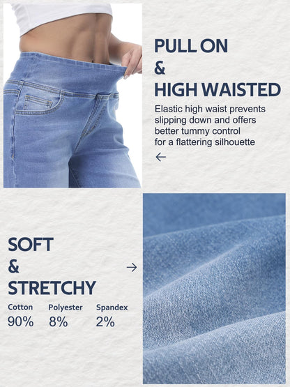 Chasehot Damen Jeans, Weites Bein, zum Reinschlüpfen, High Waist, Stretchy, Baggy, Trendy, Bauchkontrolle, Gerades Bein, Denim, Dunkelindigo Waschung-L