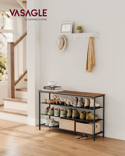 VASAGLE Shoe Rack, 4-Tier Shoe Storage Organizer for Entryway and Closet, Holds 9-12 Pairs of Shoes, 3 Fabric Shelves, Steel Frame, Industrial, Rustic Brown and Black ULBS035B01