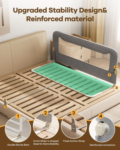 Foldable Bed Rail for Toddlers, 71in Reinforced Carbon Steel Frame&Connectors, Breathable Cationic Fabric - Safety Toddler Bed Rails for Queen, King, Twin, Full, No-Tool Setup.