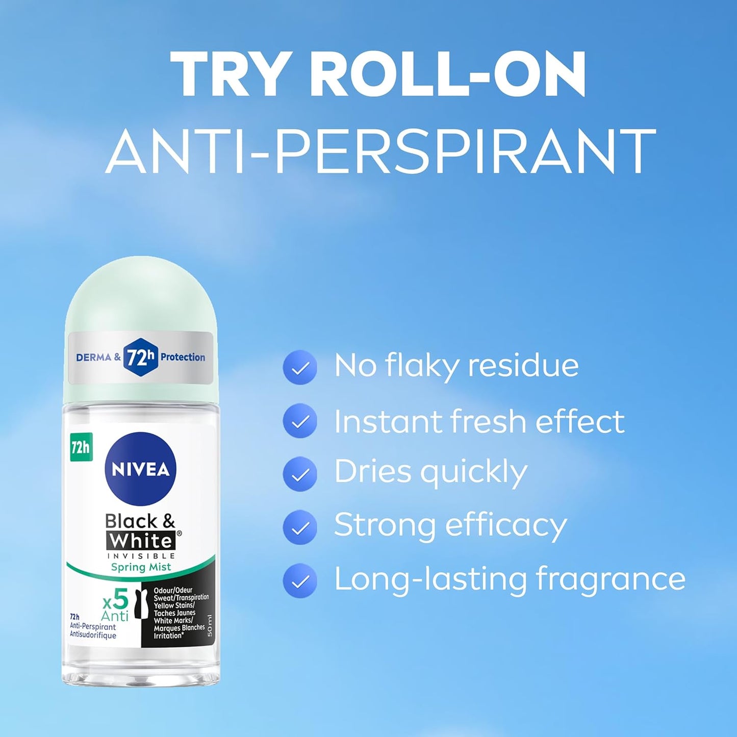 NIVEA Black & White Invisible Clear Anti-Transpirant Roll-on Waterlily, 50ml