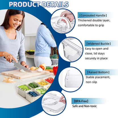 2 Pack Snackle Box –Air Tight Snack Containers with Divided, Lids&Handle –Clear Serving Tray for Fruits, Candy, Nuts –Portable for Travel, Parties, Daily Use (8 Containers Dishwasher Safe)