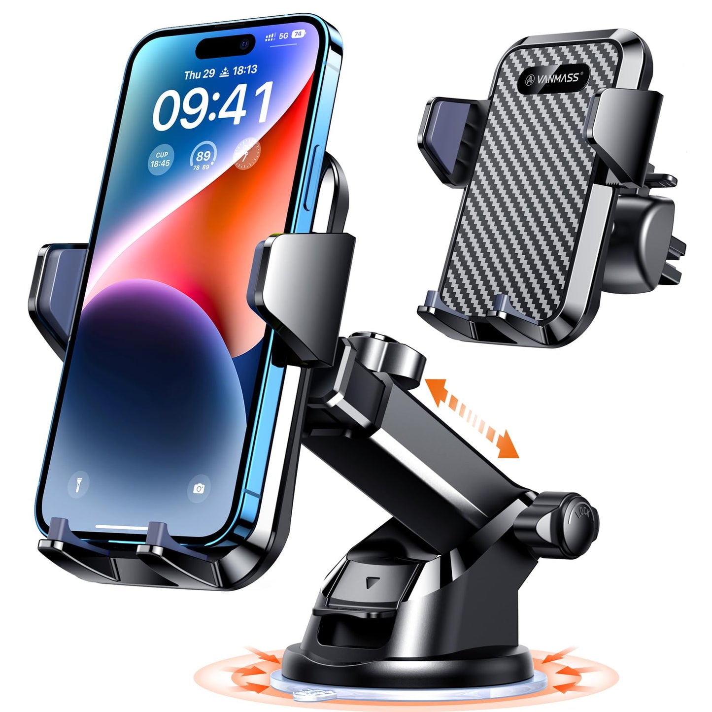 VANMASS【85+LBS Strongest Suction & Military-Grade Ultimate Car Phone Mount【Patent & Safety Certs】 Cell Phone Holder for Dash Windshield Vent for iPhone 17 Pro Max Automobile Accessory Kits,Ink Black