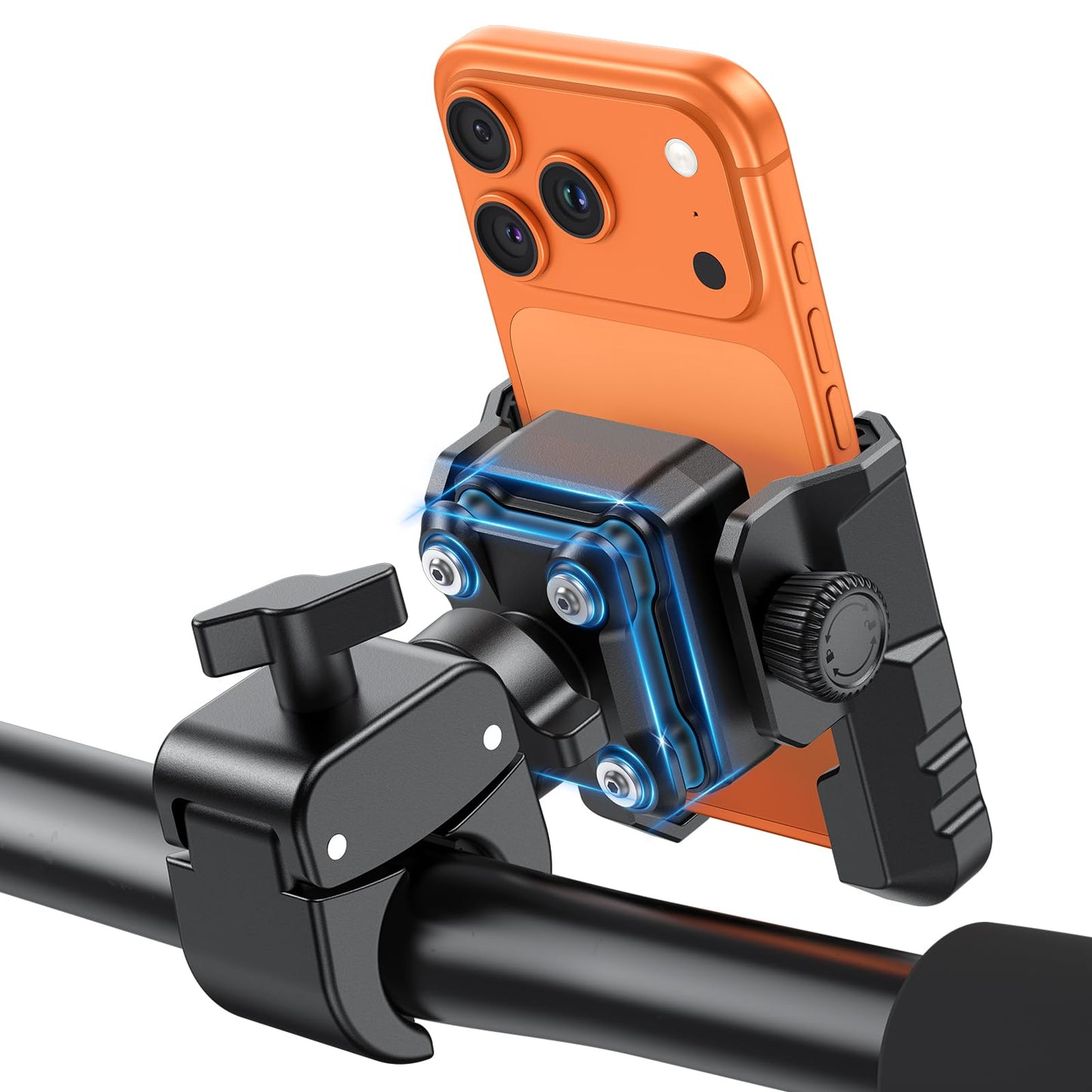 OMOTON BK01 Anti-Vibration Phone Mount, Quick Lock Shockproof Bike & Motorcycle Cell Phone Holder, Fits iPhone & Android for Riders on E-Bike, Stroller, Scooter, Fits Handlebars & Rearview Mirror